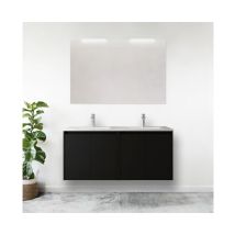 Mobile Bagno Sospeso 120 Cm 4 Ante In Legno Nero Satinato Con Lavabo Ad Incasso - Nova - Con Specchio E Doppia Lampada Led