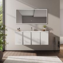 Mobile Bagno Sospeso 120 cm, Lavabo in Mineral Cast, 4 Ante con Chiusura Ammortizzata-Bianco opaco