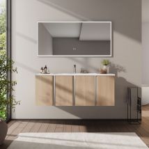 Bridge Beno - Mobile Bagno Sospeso 120 cm, Lavabo in Mineral Cast, 4 Ante con Chiusura Ammortizzata-Sabbia Dorata