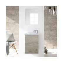 Abitare - Mobile bagno sospeso 40 cm rovere con specchio e lavabo - Spagna - Rovere chiaro 40 cm Con lampada Led