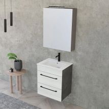 Mobile Bagno Sospeso 55 Cm Smart Bianco Legno/lava Con Lavabo E Specchio