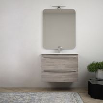 Baden Haus - Mobile bagno 75 cm Larice sospeso bombato - Berlino con specchio filo lucido e colonna da 140 cm