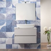 Arche' - Mobile Bagno Sospeso 80 cm Beige Effetto Tessuto 2 Cassetti Top per Lavabo da Appoggio
