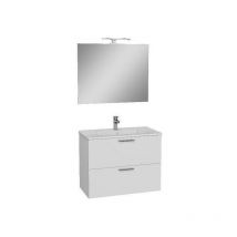 Vitra - Mobile bagno sospeso 80 cm con 2 cassetti lavabo specchio e lampada led bianco lucido 75024