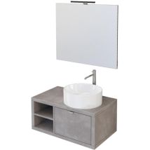 Bonussi - Mobile Bagno Sospeso 80 cm Lavabo e Specchio Orione Grigio Effetto Cemento