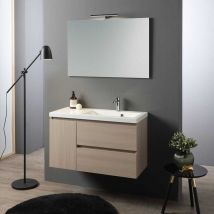 Kiamami Valentina - Meuble De Salle De Bains Suspendu En Orme De 90Cm Avec Lavabo Décentré à Droite Malaga