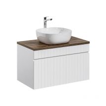 Comad - Mobile bagno sospeso bianco con cassetto e lavabo da appoggio Wiki 80