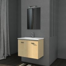 Mobile bagno sospeso FLY 61x46 finitura rovere, lavabo in ceramica