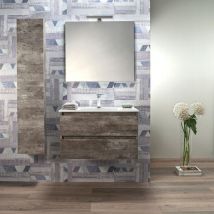 Mobile Bagno Sospeso Grigio Cemento 80 Cm con Colonna Lavabo e Specchio