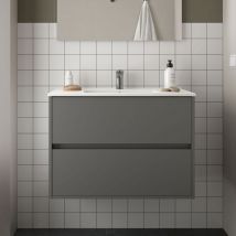 Mobile bagno sospeso Claros80 grigio opaco con lavabo 2 cassetti 80x45x56h