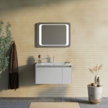 Mobile Bagno Sospeso Grigio Opaco 80Cm Con Specchio 60X80 Led Monaco