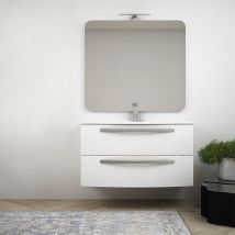 Mobile per bagno bianco frassino 100 cm sospeso design curvo Mod. Berlino con colonna da 140 cm