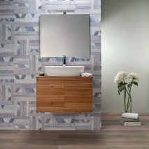 Arche' - Mobile Bagno Sospeso per Lavabo da Appoggio 100 cm 2 Ante Teak