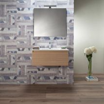 Mobile Bagno Sospeso Rovere 80 cm con Cassetto Lavabo e Specchio