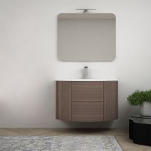 Baden Haus - Mobile bagno sospeso 90 cm Rovere scuro design tondo con specchio filo lucido