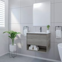 Mobile Bagno Sospeso Salvaspazio Con Lavabo E Specchio 1 Cassettone 60x46x50h