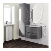 Mobile Bagno Vague70 cm SospesoAntracite Base 2 cassetti - Lavabo in Resina