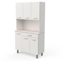 Mobile buffet con 6 ante e 1 cassetto bianco e acacia, 101x42,3x185,3 cm