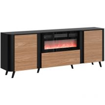 Arredamento1 - Madia Charlotte 202, Nero + Noce, 76x200cm, Il numero di porte: 039cm, Pannello di fibra a media densità, Truciolare laminato, led