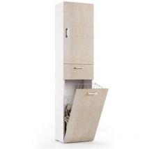 Terraneo - Mobile multiuso con cestello porta biancheria Bianco Rovere