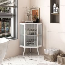Armadietto da Terra con Anta in Vetro Temperato e Ripiano Regolabile per Bagno, Soggiorno, Camera da Letto (Bianco)