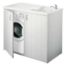 Mobile Coprilavatrice 109 x 60 H92.5 cm - 2 Ante - Vasca In Resina PP - A Destra - Bianco