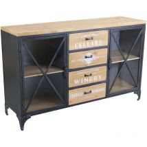 Homeness - Mobile credenza madia da interno bar e pub con struttura in acciaio piano e 4 cassetti centrali in legno 2 ante laterali Linea Industrial