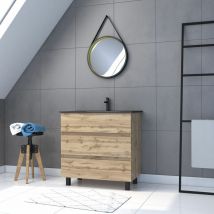 Aurlane - Mobile da Bagno 80cm Cassetti Rovere - Lavabo nero + Specchio Barbiere - timber 80-Pack44