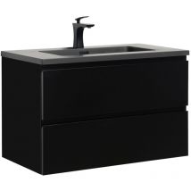 Badplaats - Mobile da bagno Angela 80cm Nero Opaco con Lavello Nero - armadio mobiletto