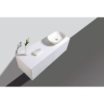 Mobile da bagno Milou 1400 bianco opaco - specchio e lavabo opzionali Senza specchio, 1x Lavabo O-540 opaco, con 1 coperchio supplementare bianco