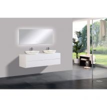 Mobile da bagno Milou 1600 bianco opaco - specchio e lavabo opzionali Specchio a luce led 2073, 2x Lavabo O-540 opaco, con 2 coperchi supplementari