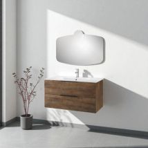 Mobile da bagno sospeso 100 cm bali tabacco e specchio con applique led