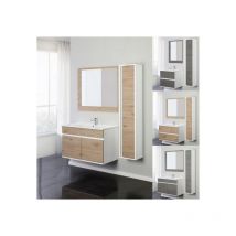 Bagno Italia - Mobile da bagno sospeso con cassetti 90 cm. Color rovere. Specchio incluso