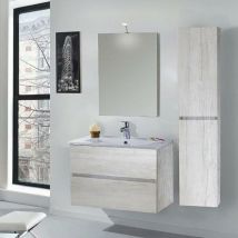 Mazzoni - Mobile Da Bagno Sospeso 80cm Colonna P32cm Maiorca Light Bianco Frassinato