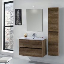 Mazzoni - Mobile Da Bagno Sospeso 100cm Colonna P32cm Maiorca Light Noce Scuro Frassinato
