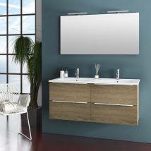 Mobile da Bagno Sospeso con Doppio Lavabo e Doppia Lampada a led tft Luna Rovere Miele