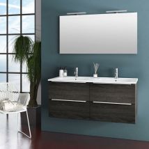 Tft Home Furniture - Mobile da Bagno Sospeso con Doppio Lavabo e Doppia Lampada a led tft Luna Rovere Wengè