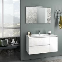 Tft Home Furniture - Mobile da Bagno Sospeso con Lavabo Specchio e Lampada a led tft Febe Bianco Lucido