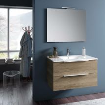 Tft Home Furniture - Mobile da Bagno Sospeso con Lavabo Specchio e Lampada a led tft Luna Rovere Miele