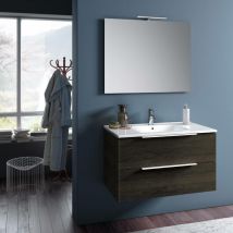 Tft Home Furniture - Mobile da Bagno Sospeso con Lavabo Specchio e Lampada a led tft Luna Rovere Wengè