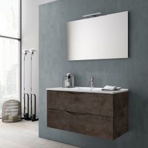 Tft Home Furniture - Mobile da Bagno Sospeso con Lavabo Specchio e Lampada a led tft Marte Marrone Effetto Pietra