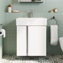 Mobile da bagno sospeso da 50 cm con lavabo in ceramica - compatto per piccoli spazi-Bianco opaco