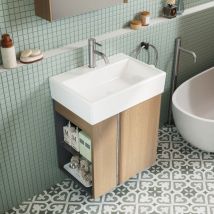 Mobile da bagno sospeso da 50 cm con lavabo in ceramica - compatto per piccoli spazi-Sabbia Dorata