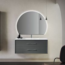 Mobile da bagno sospeso moderno base 100 classic con 2 cassetti e lavabo, antracite opaco