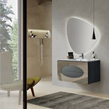 Bluelife - Mobile bagno sospeso base 100 lia Antracite con inserti in vetro specchio Bronzo e lavabo