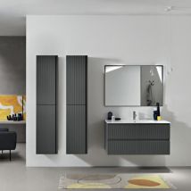 Mobile da bagno sospeso moderno con base 100 artico con 2 cassetti e lavabo antracite opaco