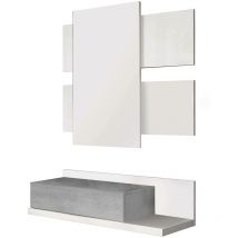 Habitdesign - Mobile da ingresso, Entratina sospesa con specchio, Mobile con cassetto per entrata, cm 75x29h90, Bianco e Cemento
