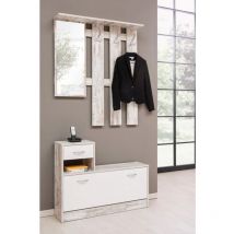 Bellahome - Mobile Da Ingresso Con Specchio E Appendiabiti Bianco Anticato, 100x180x25 Cm