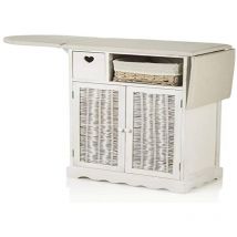 Baroni Home - montemaggi Mobile da Stiro Shabby Chic Bianco con asse e 1 Cesto in Vimini e 2 Ante 66X37X87 cm (2 Ante + 1 cesta Vimini)