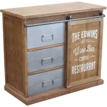 Defibrico - Mobiletto credenza da interno bar in legno e metallo con 3 cassetti e anta scorrevole Linea Industrial